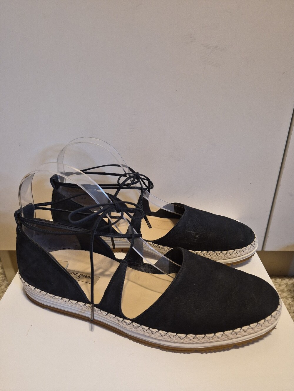 Paul Green "Marcey" Black Leather Lace-Up Flat Espadrilles 9 US /6.5UK Ret. $320